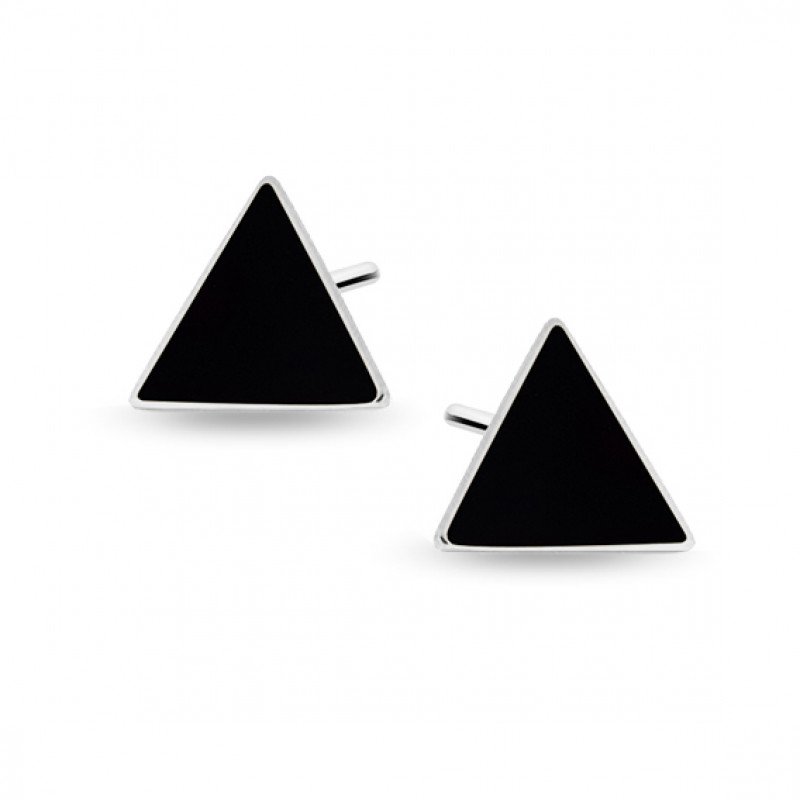 Silver black enameled earrings, Triangles