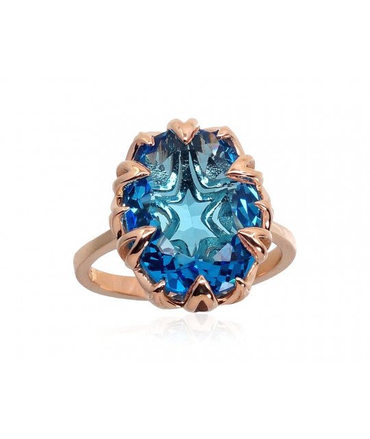 Gold ring, Red Gold 585°, Blue Topaz (synt.)