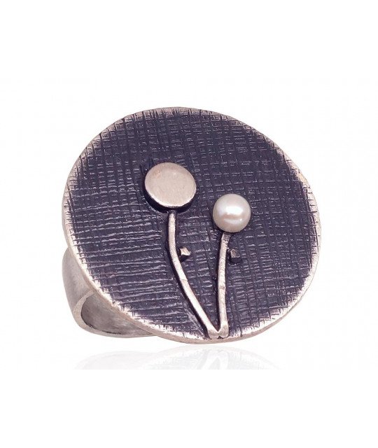 Silver ring, Silver 925°, oxide (Plating), Fresh-water Pearl