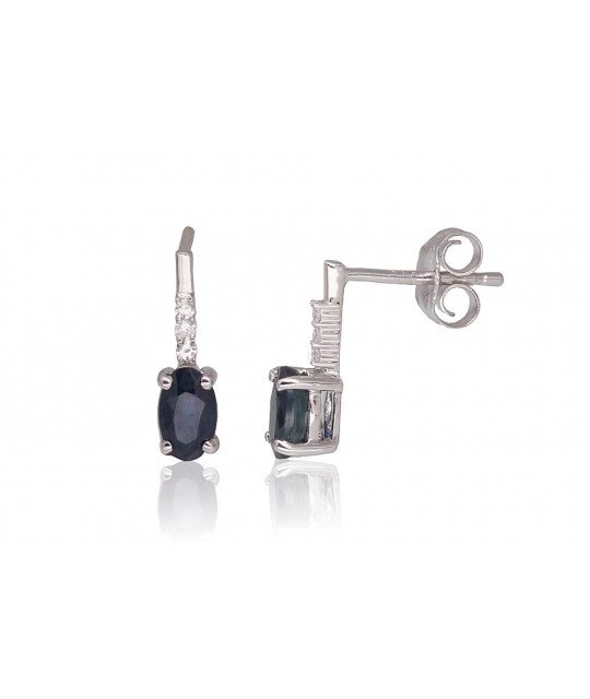 Gold Earrings, White Gold 585°, Diamonds, Sapphire