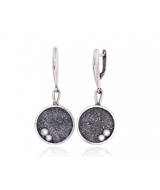 Silver earrings, Silver 925°, oxide (Plating), Fresh-water Pearl