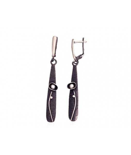 Silver earrings, Silver 925°, oxide (Plating), Fresh-water Pearl
