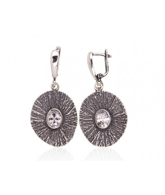 Silver earrings with 'english' lock, Silver 925°, oxide (Plating), Zirkons