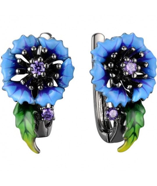 Silver earrings SOKOLOV with blue cubic zirconia and enamel, Lill