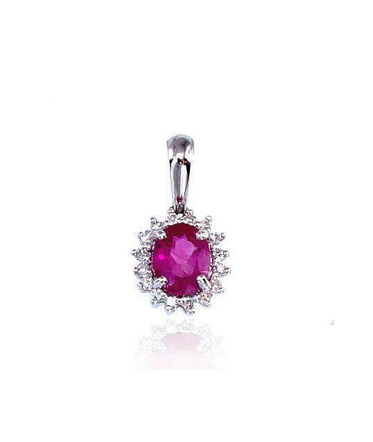 Gold pendant, White Gold 585°, Diamonds, Ruby