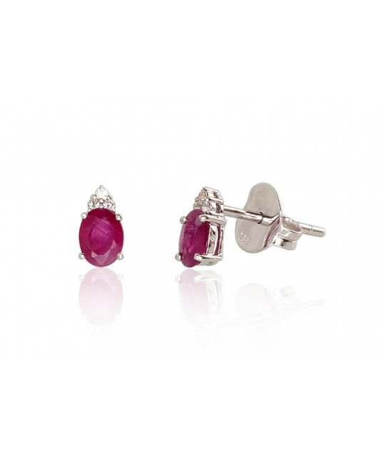 Gold classic studs earrings, White Gold 585°, Diamonds, Ruby
