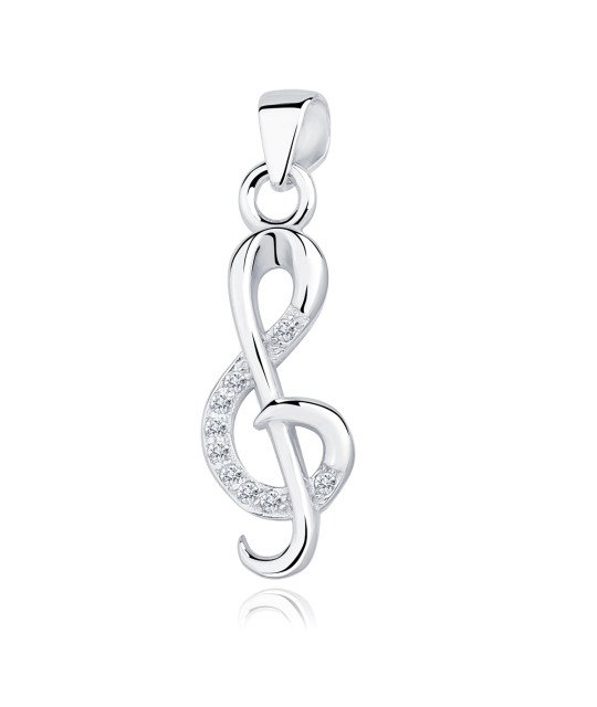 Silver pendant with cubic zircon, Treble clef