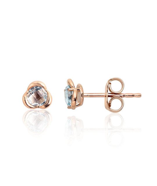 Gold classic studs earrings, Red Gold 585°, Sky Blue Topaz