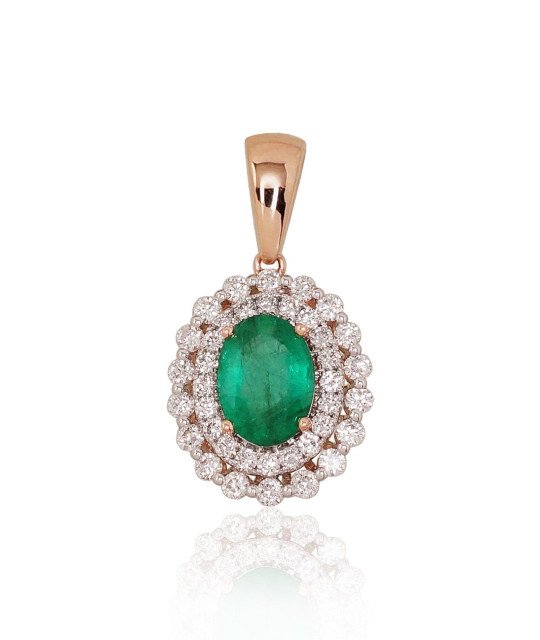 Золотой кулон, Красное Золото 585°, родий (покрытие), Бриллианты, Изумруд