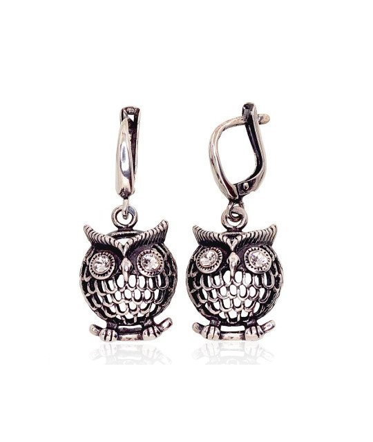 Sudraba auskari ar 'angļu' slēdzēju, Sudrabs 925°, oksids (pārklājums), Cirkoni