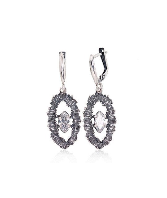 Silver earrings with 'english' lock, Silver 925°, oxide (Plating), Zirkons
