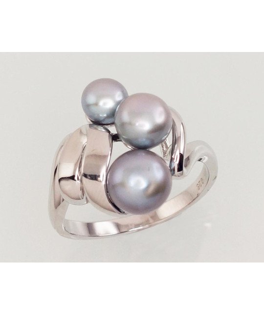 Silver ring, Silver 925°, Rhodium (Plating), Fresh-water Pearl