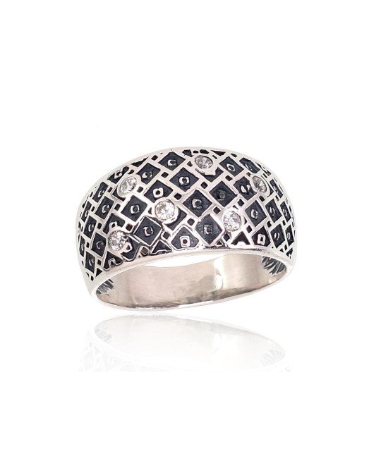 Silver ring, Silver 925°, oxide (Plating), Zirkons