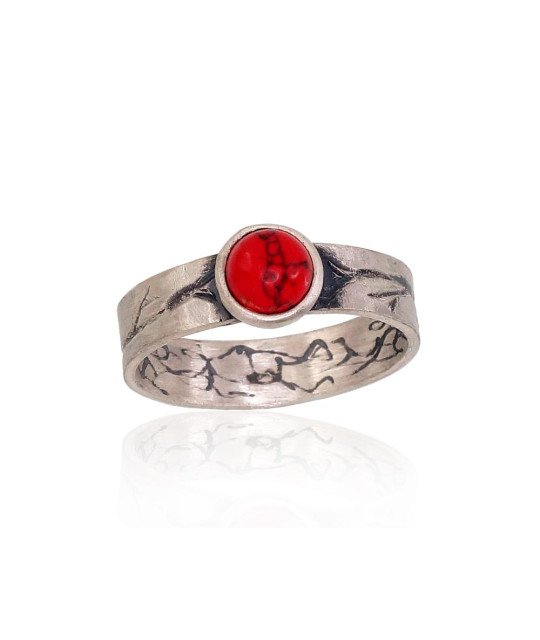 Silver ring, Silver 925°, oxide (Plating), Coral (Imitation)