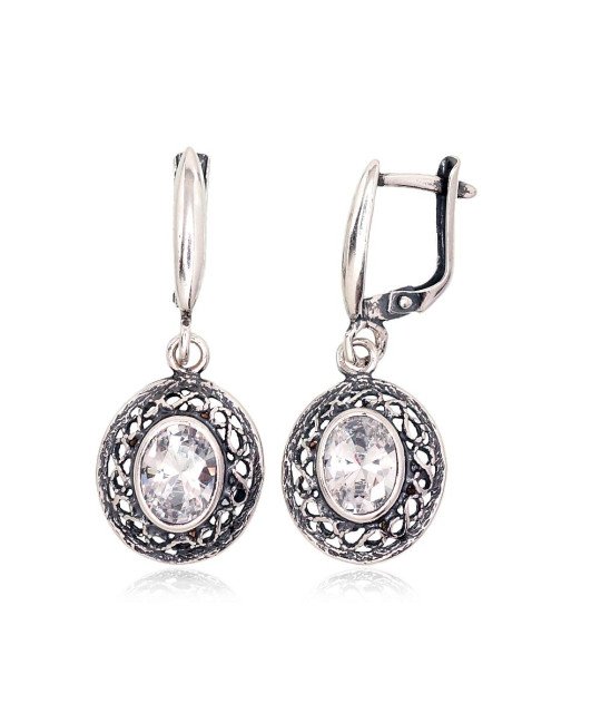 'Inglise' sulguriga hõbekõrverõngad, Hõbe 925°, oksüüd (kate), Tsirkonid