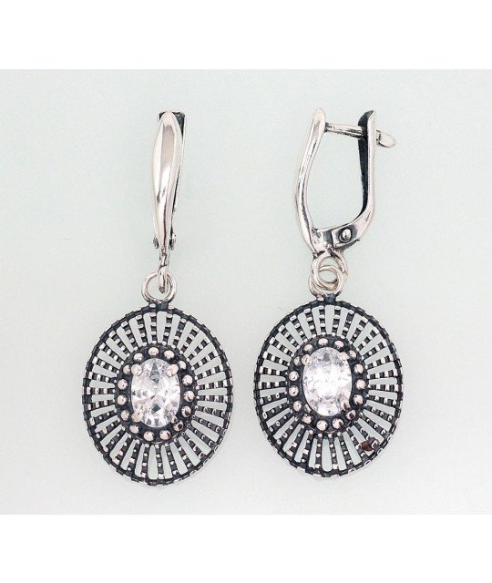 Silver earrings with 'english' lock, Silver 925°, oxide (Plating), Zirkons