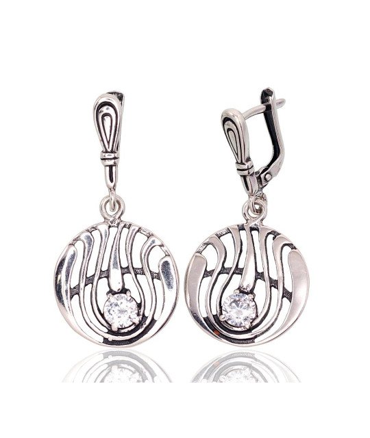 Silver earrings with 'english' lock, Silver 925°, oxide (Plating), Zirkons