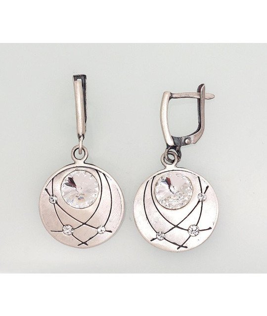 Silver earrings with 'english' lock, Silver 925°, oxide (Plating), Crystals