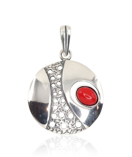 Silver pendant, Silver 925°, oxide (Plating), Coral (Imitation)
