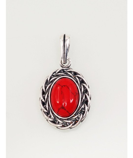 Серебряный кулон, Серебро 925°, оксид (покрытие), Коралл (Имитация)