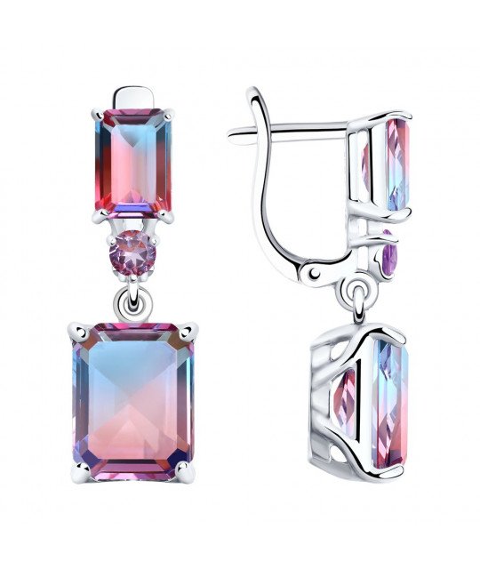 Auskari sudraba SOKOLOV krāsā ar sēdekļiem un ceriņu kubiskā cirkonija krāsām