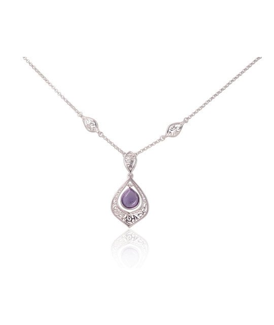 Silver necklace, Silver 925°, Rhodium (Plating), Amethyst