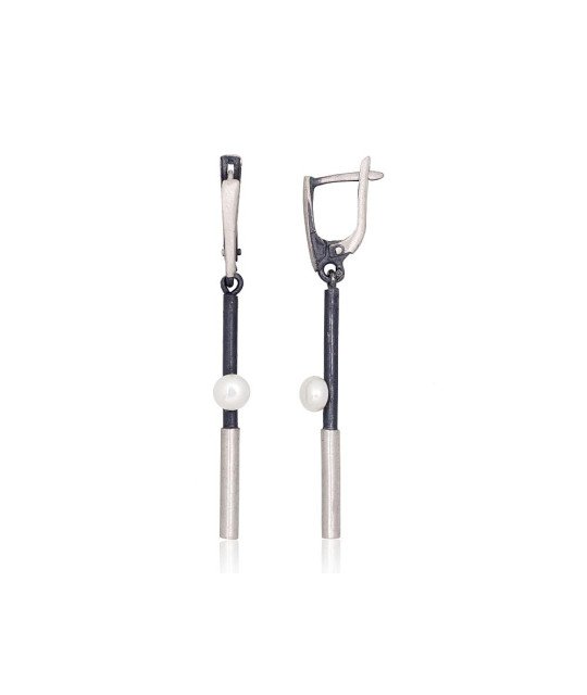 Sudraba auskari ar 'angļu' slēdzēju, Sudrabs 925°, oksids (pārklājums), Pērles