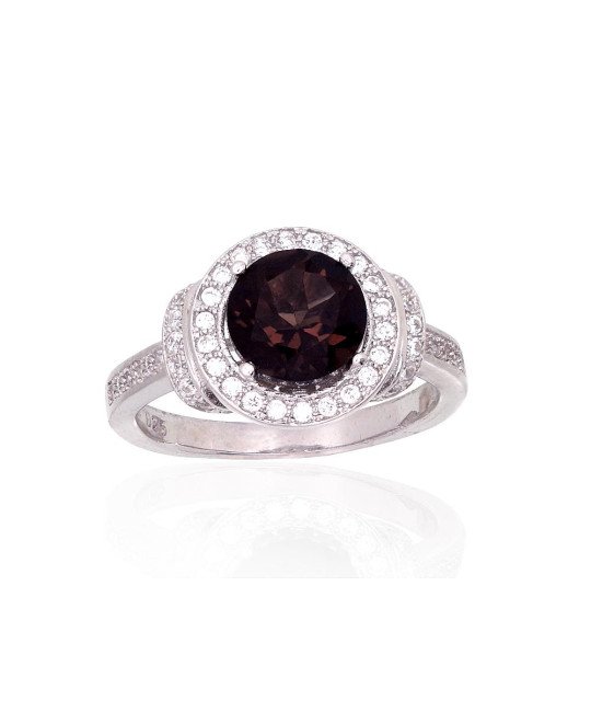 Silver ring, Silver 925°, Rhodium (Plating), Zirkons, Smoky Quarz