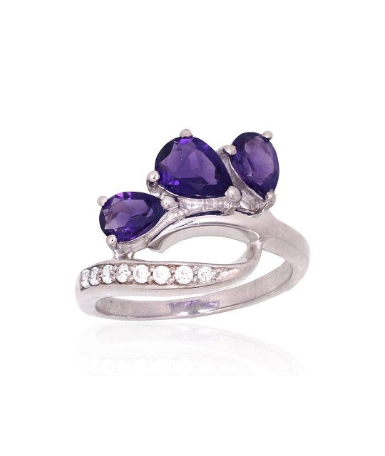 Silver ring, Silver 925°, Rhodium (Plating), Zirkons, Amethyst