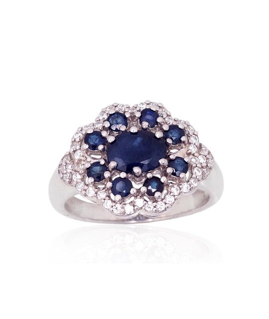 Hõbesõrmus, Hõbe 925°, roodium (kate), Tsirkonid, Safiir