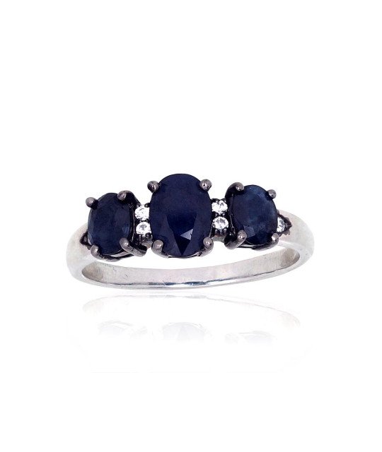Silver ring, Silver 925°, Rhodium (Plating), Zirkons, Sapphire
