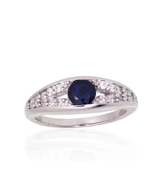 Silver ring, Silver 925°, Rhodium (Plating), Zirkons, Sapphire