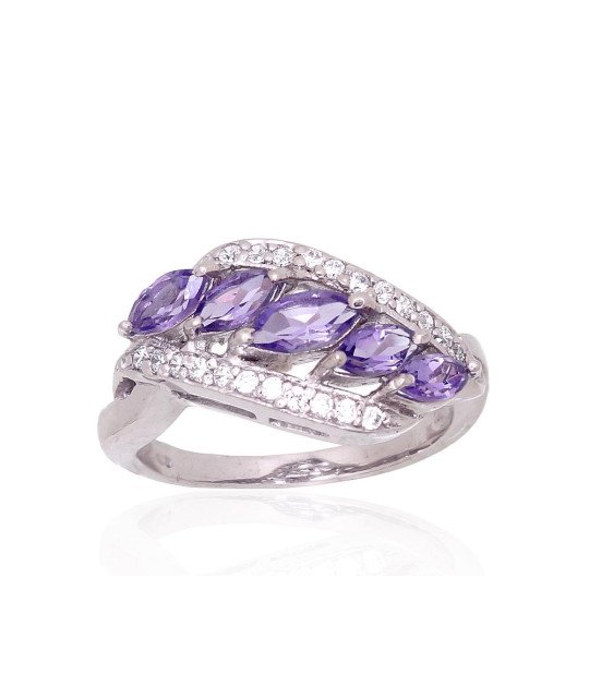 Silver ring, Silver 925°, Rhodium (Plating), Zirkons, Amethyst