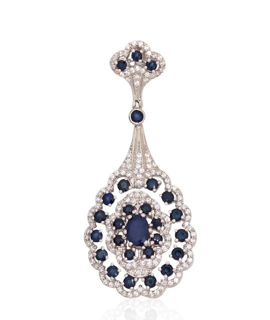 Hõberipats, Hõbe 925°, roodium (kate), Tsirkonid, Safiir