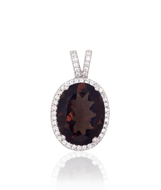Silver pendant, Silver 925°, Rhodium (Plating), Zirkons, Smoky Quarz