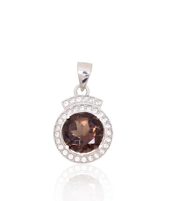 Silver pendant, Silver 925°, Rhodium (Plating), Zirkons, Smoky Quarz