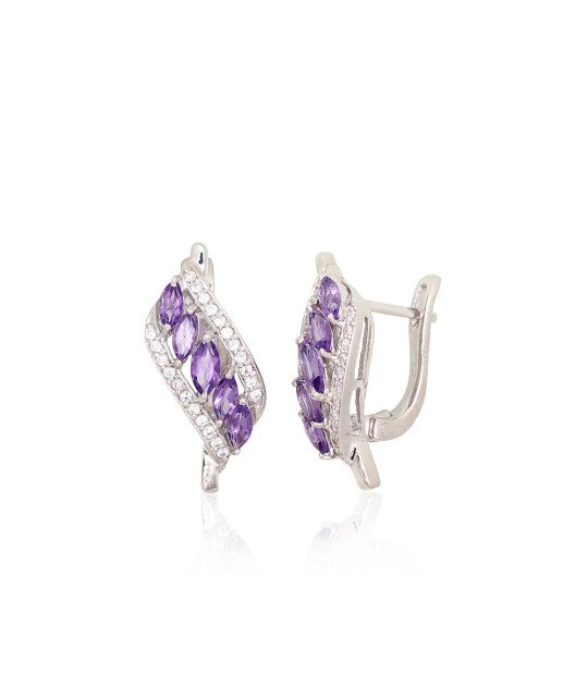 Silver earrings, Silver 925°, Rhodium (Plating), Zirkons, Amethyst