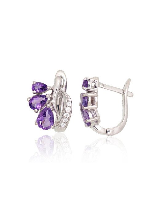 Silver earrings, Silver 925°, Rhodium (Plating), Zirkons, Amethyst