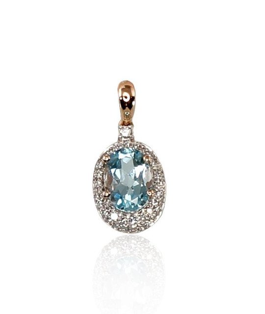 Gold pendant, Red Gold 585°, Rhodium (Plating), Diamonds, Sky Blue Topaz