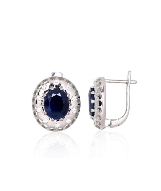 Silver earrings, Silver 925°, Rhodium (Plating), Zirkons, Sapphire