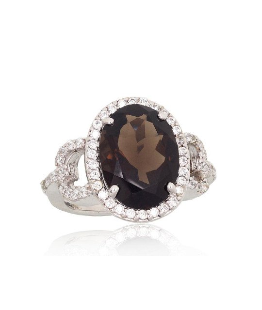 Серебряное кольцо, Серебро 925°, родий (покрытие), Цирконы, Дымчатый кварц