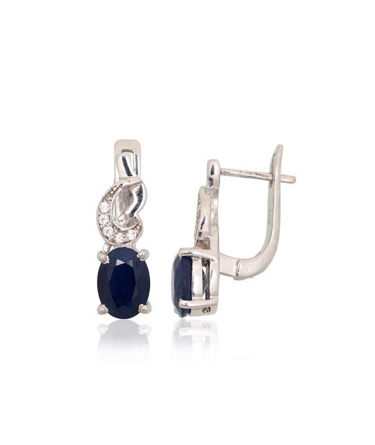 Hõbedast kõrvarõngad, Hõbe 925°, roodium (kate), Tsirkonid, Safiir