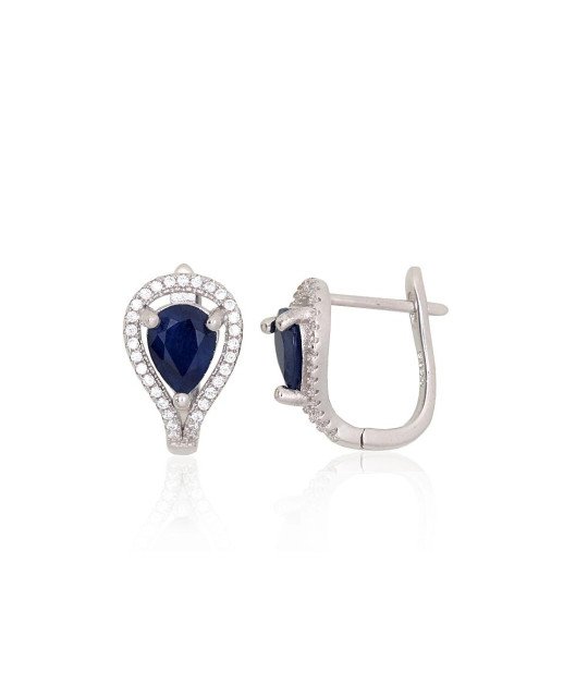 Silver earrings, Silver 925°, Rhodium (Plating), Zirkons, Sapphire