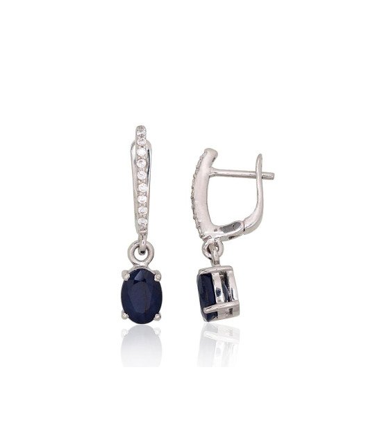 Silver earrings, Silver 925°, Rhodium (Plating), Zirkons, Sapphire