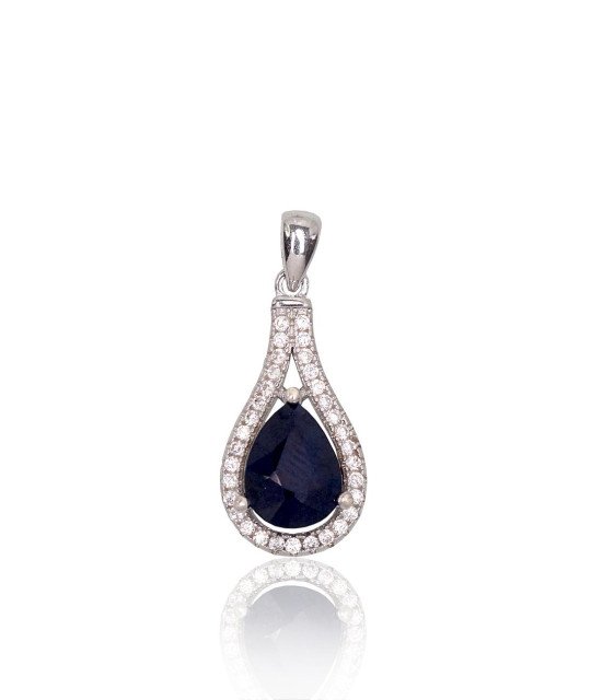 Silver pendant, Silver 925°, Rhodium (Plating), Zirkons, Sapphire