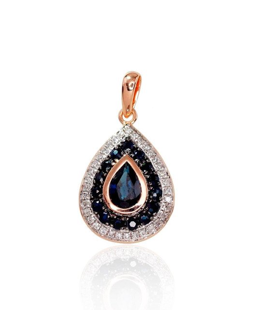 Gold pendant, Red Gold 585°, Rhodium (Plating), Diamonds, Sapphire