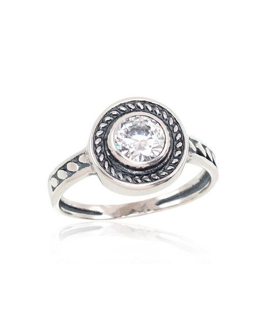 Silver ring, Silver 925°, oxide (Plating), Zirkons