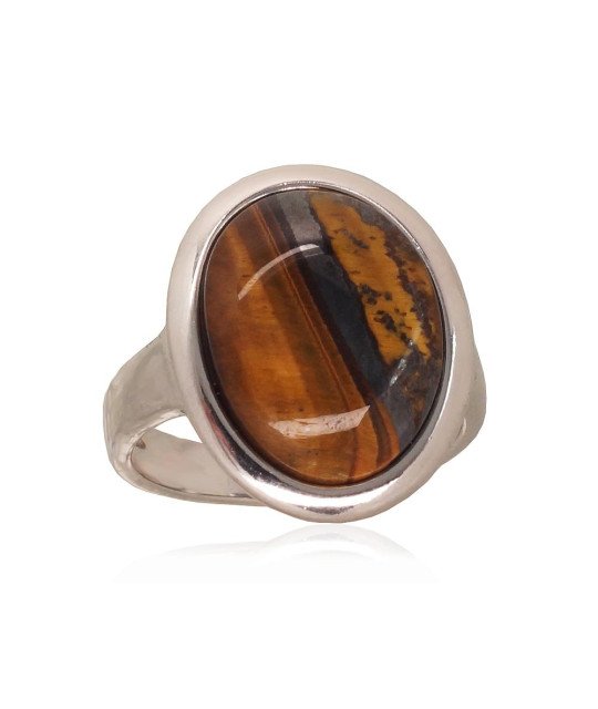 Silver ring, Silver 925°, Rhodium (Plating), Tiger eye
