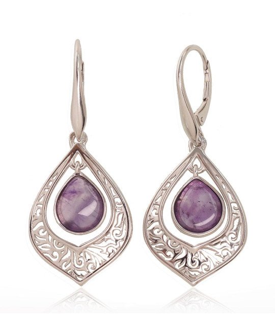 Sudraba auskari ar 'angļu' slēdzēju, Sudrabs 925°, rodijs (pārklājums), Ametists
