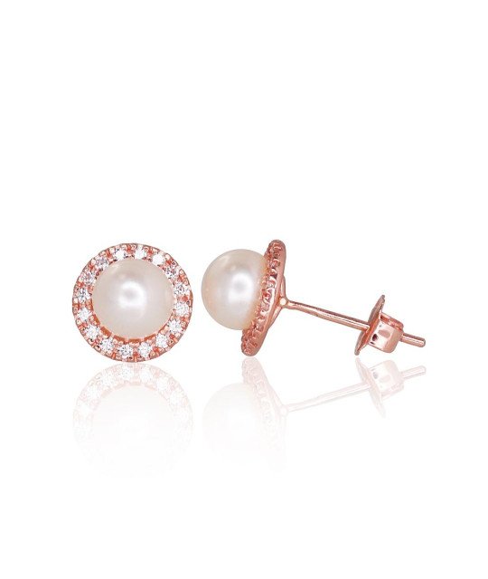 Kullast naelkõrvarõngad, Punane Kuld 585°, Tsirkonid, Pärlitest